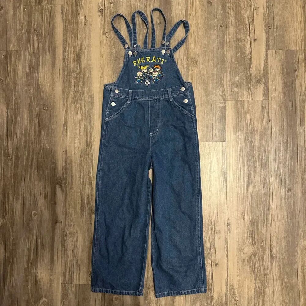 Vintage 90s Nickelodeon Rugrats Soccer Denim Overalls Size 6 Kids